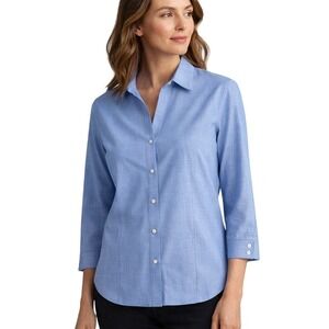Anne Klein Light Blue Button Down Womens Shirt L Non-Iron Teacher Office Classic